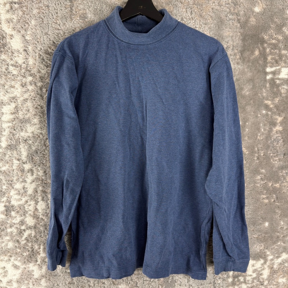 L.L.Bean Size M Mock Neck Long Sleeve Cotton Pullover Shirt Blue Long Sleeve Men
